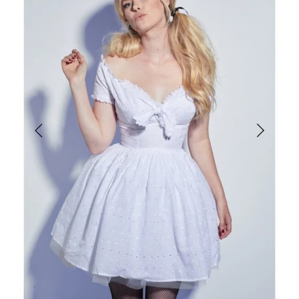 Wheels & Dollbaby The Broderie Tie Bardot Dress White Rockabilly Dita van Teese